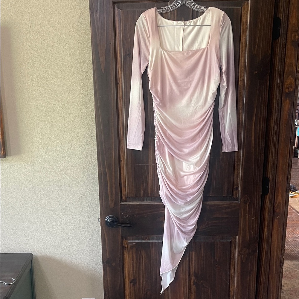 SHEIN Women's Long Sleeve Ruched Pink Ombre Dress